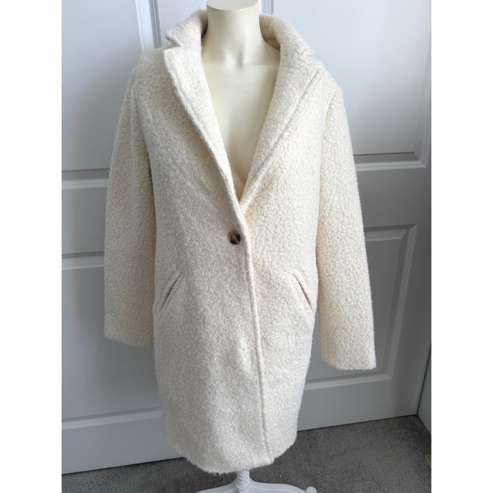 Nanette Lepore Womens Cream Boucle Single Button Mid Length Coat Small RN75343